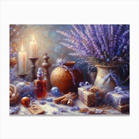 Lavender Christmas Ephemera Oil Paintings 3 Canvas Print