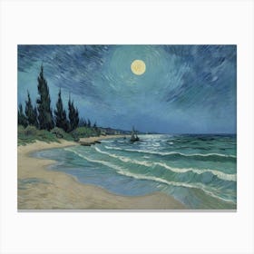 Moonlight Over The Beach 3 Canvas Print