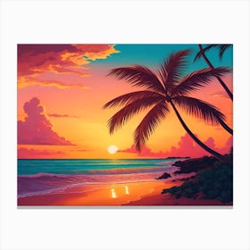 A Tranquil Beach At Sunset Horizontal Illustration 58 Canvas Print