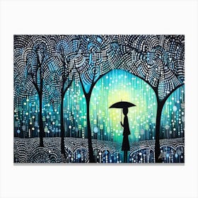 Walking In The Park - Night In The Rain Canvas Print