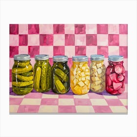 Pickles In A Jar Pink Checkerboard 2 Canvas Print