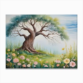 Tree And Flowers Canvas Print