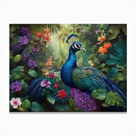 Peacock In The Jungle 1 Canvas Print