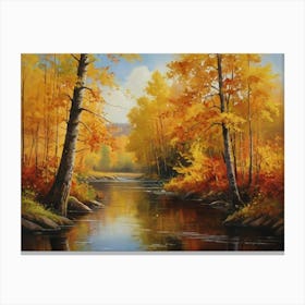 Autumn river nature painting Canvas Print