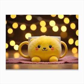 Yellow Plush Bear In A Cup With A Starry Design 1 Canvas Print