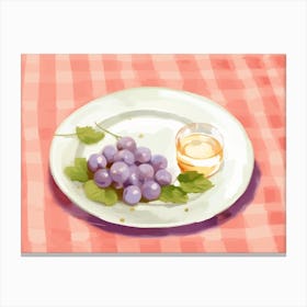 A Plate Of Grapes, Top View Food Illustration, Landscape 3 Canvas Print