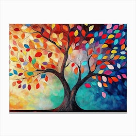 Colorful Tree with Vibrant Leaves Hanging Branches Illustration Background 3d Abstraction Canvas Print