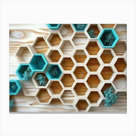 White Lattice And Turquoise Elements Combine With Dynamic Hexagons In An Oak Canvas Print