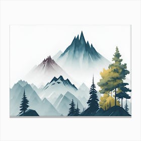 Mountain And Forest In Minimalist Watercolor Horizontal Composition 54 Canvas Print