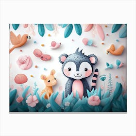 Art With Animals And Pastel Colors 3 Canvas Print