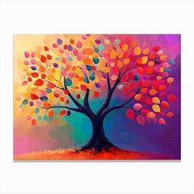 Colorful Tree with Vibrant Leaves Hanging Branches Illustration Canvas Print