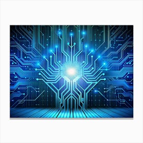 Abstract Circuit Board With Blue Lines And Glowing Light Canvas Print