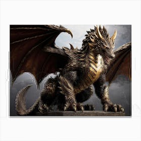 Large Dragon King Of The Earth Draped In Deep Brown Polished Scales Shimmering With Hints Of Silve Canvas Print