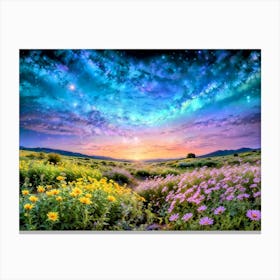 Starry Sky With Flowers Canvas Print