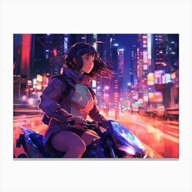 Confident woman on a sleek motorbike Canvas Print