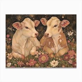 Floral Animal Illustration Cow 2 Canvas Print