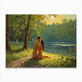 Nude Couple By The Lake Van Gogh Style Canvas Print