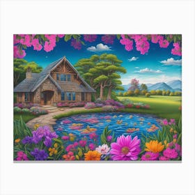 Cottage By The Pond Canvas Print