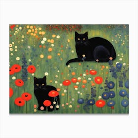 Gustav Klimt Black Cats In A Poppies Canvas Print