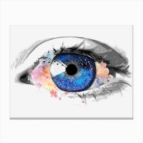 Blue Eye With Flowers Canvas Print