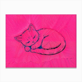 Cat Sleeping On A Pink Leaf Canvas Print