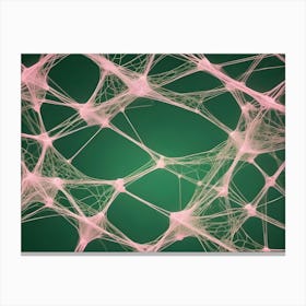 An Abstract Image Of A Delicate, Pink, Web Like Structure Against A Dark Green Background Canvas Print