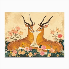 Floral Animal Illustration Antelope 4 Canvas Print