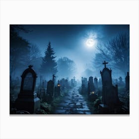 Graveyard At Night 2 Canvas Print