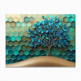 A Vibrant 3d Tree Artwork With Delicate Turquoise And Blue Leaves, Standing On A Gentle 1 Canvas Print