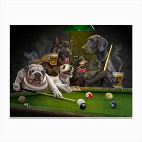 Funny Dog Playing Billiard 1 Canvas Print