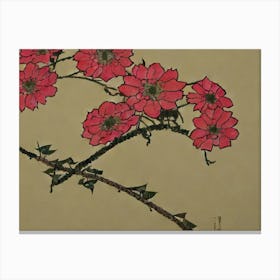 Red Flowers On A Branch Canvas Print