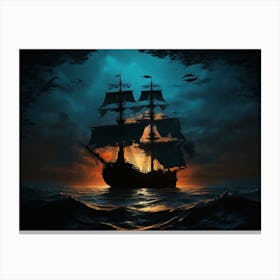 Pirate Ship At Night Canvas Print