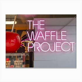 Pink neon sign the waffle project - la style foodtruck in Stavanger, Norway - summer food - street and travel photography by Christa Stroo Photography Canvas Print