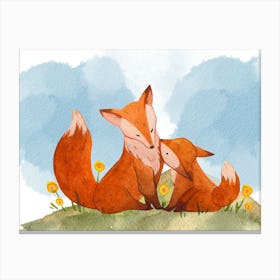 Fox, Nursery kids art print. Aquarelle, pastel colors Canvas Print