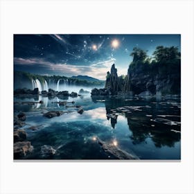 Night Sky With Waterfall Canvas Print