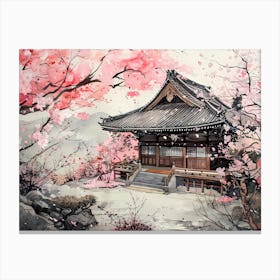 Temple And Sakura 1 Canvas Print