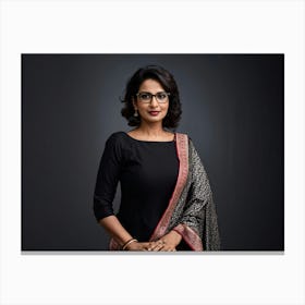 Portrait Of A Confident Indian Businesswoman In Her 30s Wearing A Formal Saree With A Modern Twist Canvas Print