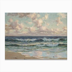 Vintage Painting Stormy Day At The Beach Canvas Print