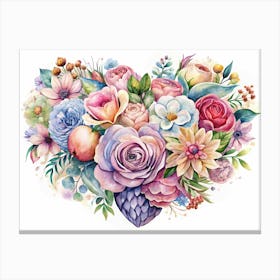 Watercolor Floral Heart Canvas Print