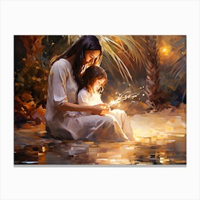 Mother And Daughter With Sparklers Canvas Print