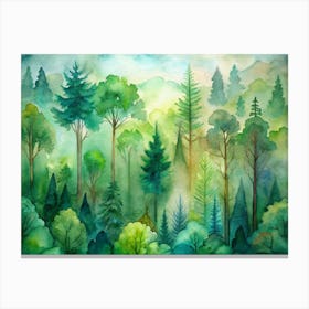 Watercolor Misty Forest Landscape Canvas Print