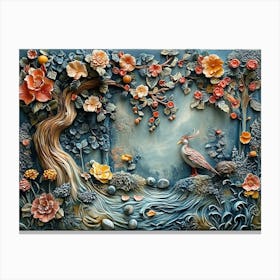 3d Relief With Playful Woodland Creatures And Fantasy Elements 2 Canvas Print