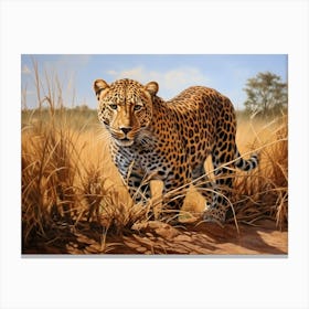 African Leopard Stealthily Stalking Prey Realism 3 Canvas Print