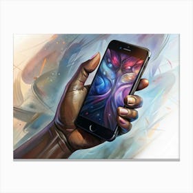 Hand Holding Smartphone With Abstract Design Canvas Print