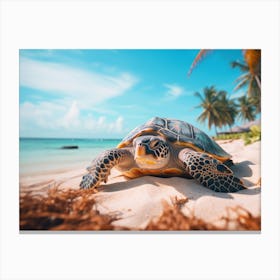 Turtle On The Beach Canvas Print