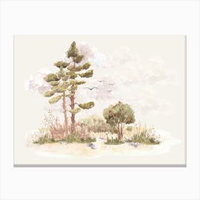 Watercolor Of Pine Trees Canvas Print