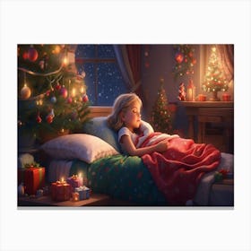 Christmas Girl In Bed Canvas Print