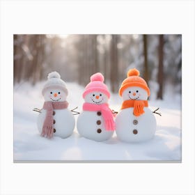 Snowmen In The Woods Canvas Print