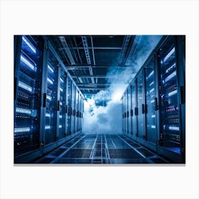 Advanced Data Center Basking In Cool White Light Rows Of High Performance Energy Efficient Servers (7) Canvas Print