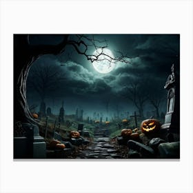 Art Landscape Pumpkin Holiday Design Halloween Fear Moon Skittish Green Grave Dark Scene (32) Canvas Print